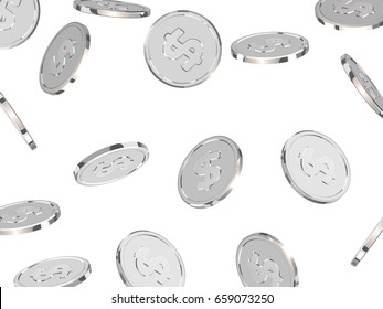 Silver coins. Realistic silver money isolated on white background.