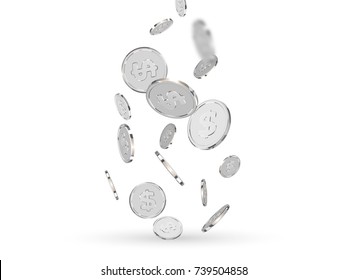 Silver coins. Realistic silver money isolated on white background. vector illustration