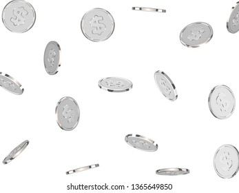 Silver coins. Realistic white metal money isolated on white background.