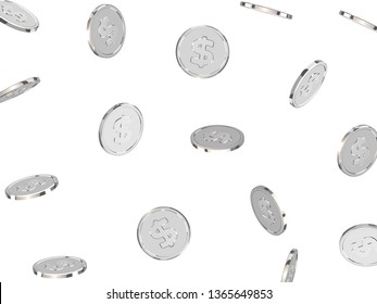 Silver coins. Realistic white metal money isolated on white background.