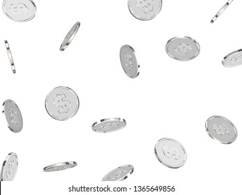 Silver coins. Realistic white metal money isolated on white background.