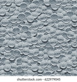 Silver coins seamless background. Vector illustration.