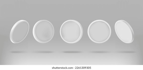 Monedas de plata. Estilo cómic. Vector 3d clipart 
