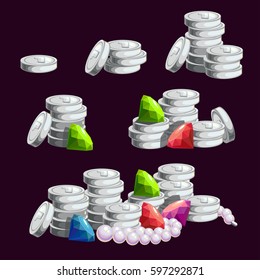 Silver coins set isolated on transparent background. Vector illustration