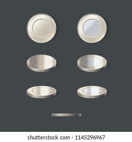 Silver coins set vector illustration. Realistic isolated coins as symbol of wealth, business, money