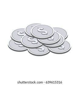 Silver coins symbol. Flat Isometric Icon or Logo. 3D Style Pictogram for Web Design, UI, Mobile App, Infographic. Vector Illustration on white background.