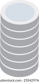 Silver coins in tall stacks. Column of silver money, investment in precious metals, searching for pirate treasure. Symbol of luxury wealth and prosperity. Simple flat vector isolated on white back