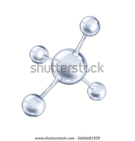 Silver collagen molecule model realistic vector illustration. Atoms of different size create chemical bonds 3d object on white background