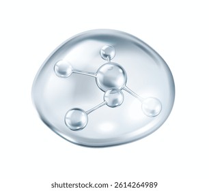 Silver collagen molecules inside transparent bubble realistic vector illustration. Skincare anti aging solutions 3d object on white background