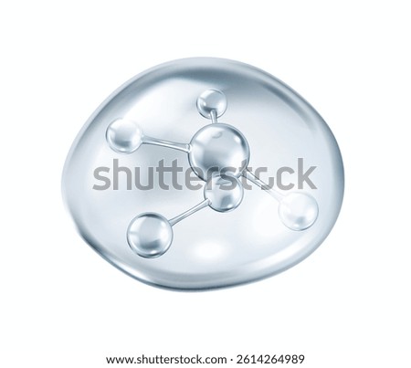 Silver collagen molecules inside transparent bubble realistic vector illustration. Skincare anti aging solutions 3d object on white background