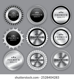 Silver color badges premium emblem, luxury genuine, round promotion decoration element.