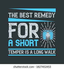 Silver Color Bold Typographic Slogan With Footstep And Sparkling Graphics-The Best Remedy For A Short Temper Is A Long Walk.Ready Print Graphics On Black Background For Use On T-Shirts And Accessories