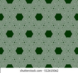 Silver color geometry seamless pattern. Optical illusion. Vector illustration. For design, interior, wallpaper. Green background