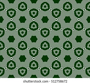 Silver color geometry seamless pattern. Optical illusion. Vector illustration. For design, interior, wallpaper. Green background