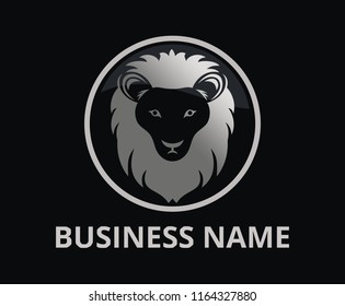 silver color lion head silhouette logo design illustration with line art style for premium corporate