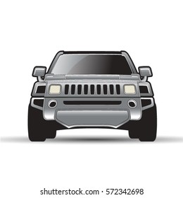 silver color modern car or jeep front view-vector drawing