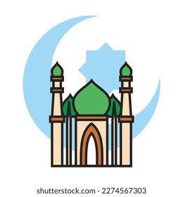 silver color mosque icon with moon and star Ramadan and Islamic Eid