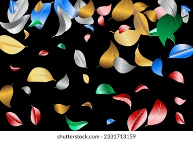 Concepto de fondo negro del vector de movimiento de color plateado. Foliage negro realista. Pancarta de la hoja verde. Deja El Fondo Natural.