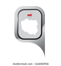 silver color Poland map pointer with flag and map vector illustration