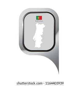 silver color Portugal map pointer with flag and map vector illustration