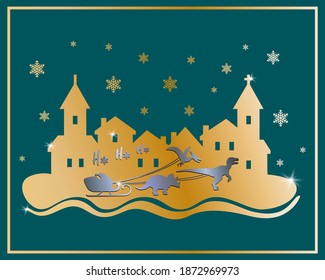 Silver Color Santa Sleigh Dinosaurs Golden Stock Vector (Royalty Free