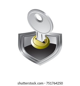 silver color shield with padlock and key-vector drawing