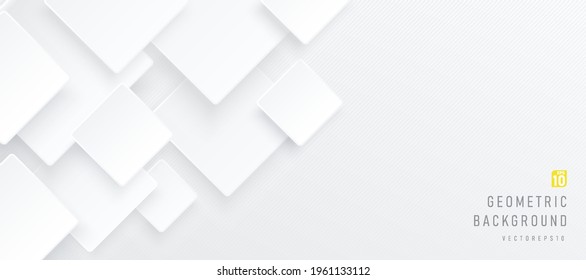 Silver color square pattern on banner with shadow. Abstract white and grey color geometric background with copy space. Modern and minimal concept. You can use for cover, poster, banner web. Vector EPS