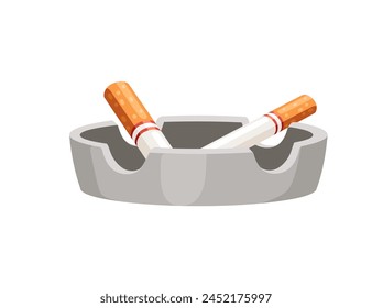 Silver colored ash pot with cigarettes vector illustration isolated on white background