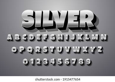 Silver Colored Metal Chrome Alphabet Font. Typography Classic Style Silver Font Set For Logo, Poster, Banner, Invitation. Vector Illustrator