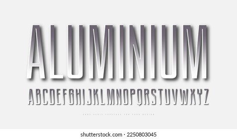 Silver colored and metal chrome narrow sans serif font. Futuristic style typeset. Letters for sci-fi, cinema, space logo and headline design