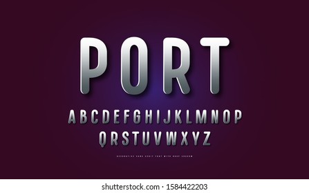 Silver colored and metal chrome sans serif font with rounded corners. Letters for logo and emblem design
