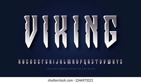 Silber-farbige und Metall-Chrom Sans Serif Schriftart in viking Stil. Buchstaben für Logo und Emblem-Design