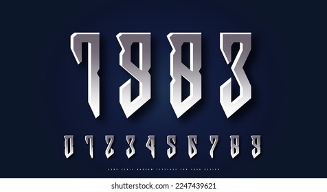 Silber-farbige und Metall-Chrom-Sans Serifennumerals im vikking-Stil. Für Logo- und Emblem-Design