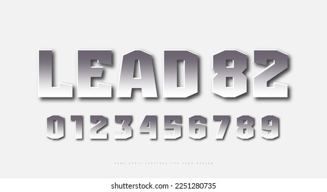 Silver colored and metal chrome sans serif font. Futuristic style typeset. Numbers for sci-fi, cinema, space logo and headline design