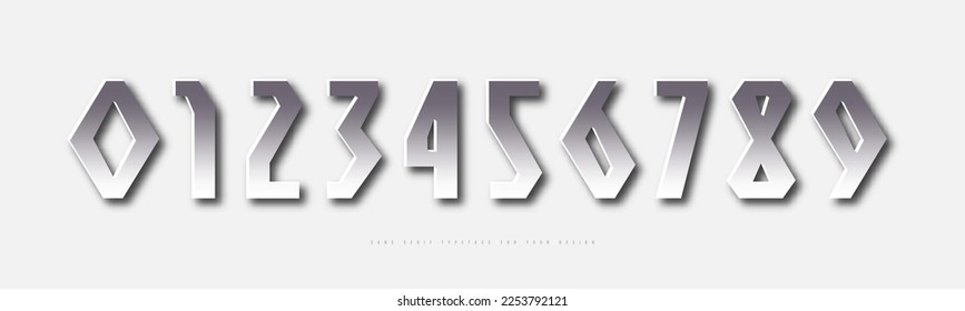 Silver colored and metal chrome sans serif numbers for logo and emblem design