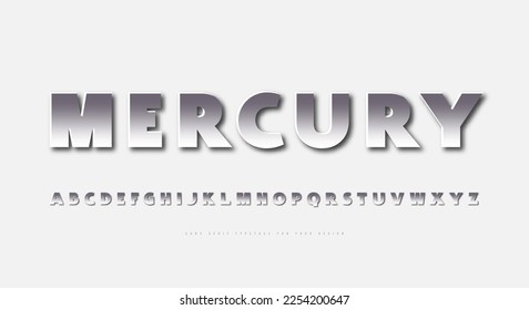 Silver colored and metal chrome sans serif font. Futuristic style typeset. Letters for sci-fi, cinema, space logo and headline design