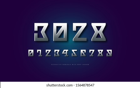 Silver colored and metal chrome serif numerals for sci-fi, movie, cyber and space logo design