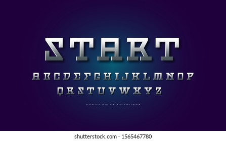 Silver colored and metal chrome serif font. Letters for sci-fi, movie, cyber and space logo design