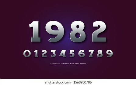 Silver colored and metal chrome slab serif numerals for logo and emblem design