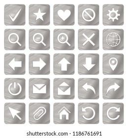 Silver Colored Metal Chrome web icons set. Vector illustration. Interface, multimedia icon.