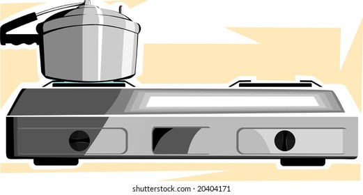 silver colour stove and a pressure cooker	