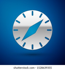 Silver Compass icon isolated on blue background. Windrose navigation symbol. Wind rose sign.  Vector Illustration