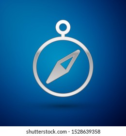 Silver Compass icon isolated on blue background. Windrose navigation symbol. Wind rose sign.  Vector Illustration