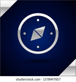 Silver Compass icon isolated on dark blue background. Windrose navigation symbol. Wind rose sign.  Vector Illustration