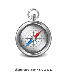 Silver compass isolated on white photo-realistic vector illustration