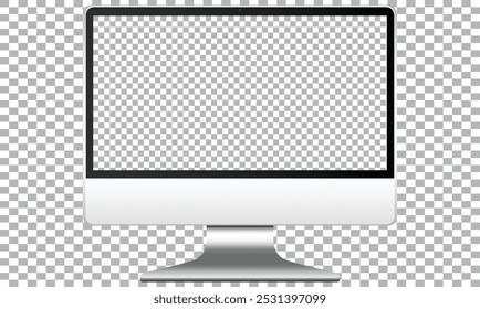 Silver computer in front view mockup
 isolated on transparent background. Vector illustration.