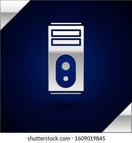 Silver Computer icon isolated on dark blue background. PC component sign.  Vector Illustration