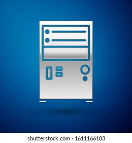 Silver Computer icon isolated on blue background. PC component sign.  Vector Illustration