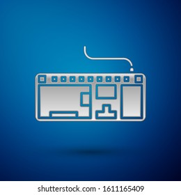Silver Computer keyboard icon isolated on blue background. PC component sign.  Vector Illustration