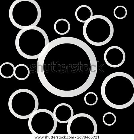 Silver Concentric Circles Pattern – Minimal Abstract Geometric Design on Black. A clean abstract composition featuring multiple silver concentric circles of varying sizes arranged across a deep black background. The crisp outlines and geometric symmetry create a striking visual contrast, giving the design a modern, minimal and dynamic aesthetic. This artwork is ideal for digital wallpapers, contemporary branding, tech‑inspired visuals, abstract posters and geometric design projects.